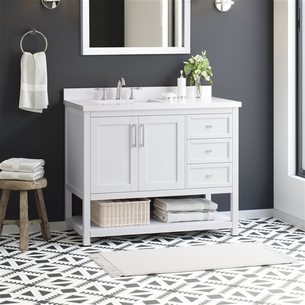 OVE Decors Stanley 42-in White Single Sink Bathroom Vanity with White ...
