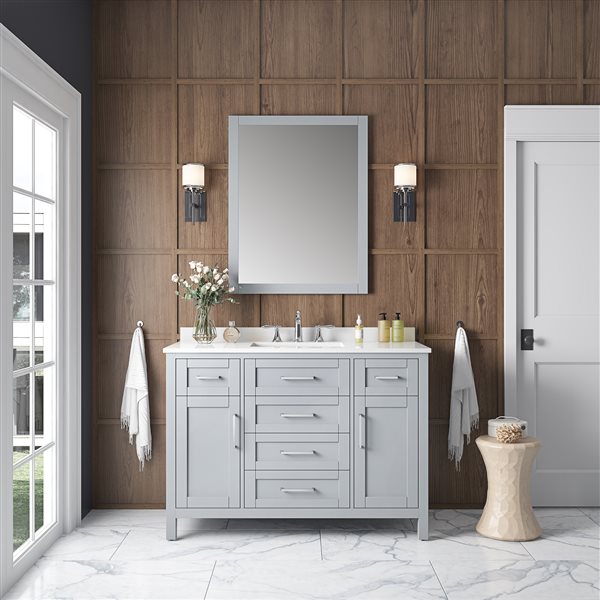 OVE Decors Tahoe 48-in Grey Single Sink Bathroom Vanity with White Engineered Stone Top