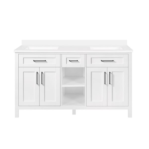 OVE Decors Tahoe II 60-in White Double Sink Bathroom Vanity with White Marble Top