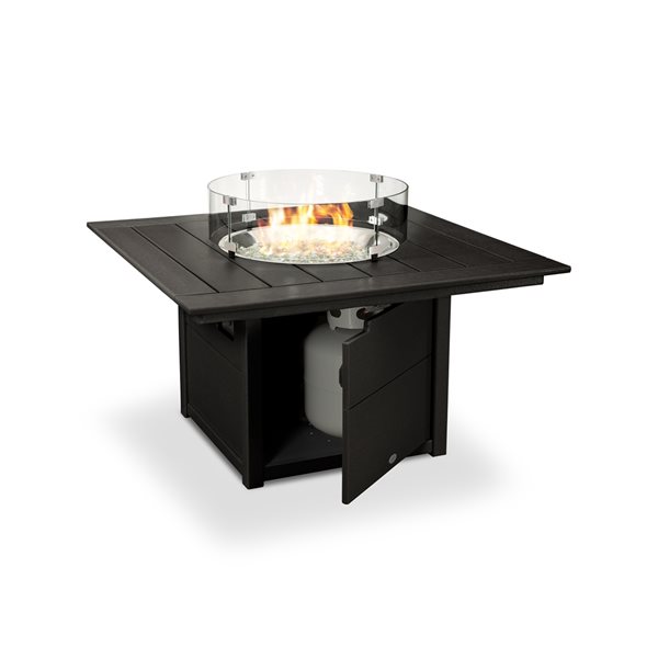 POLYWOOD 42-in Black Aluminum Square 60,000 BTU Portable Fire Pit Table with Cover