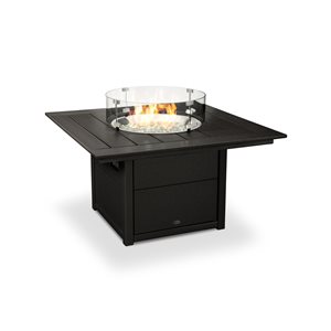 POLYWOOD 42-in Black Aluminum Square 60,000 BTU Portable Fire Pit Table with Cover