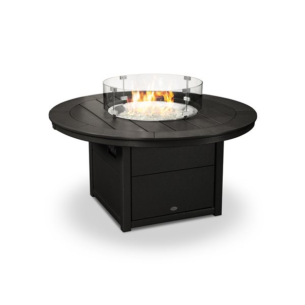 POLYWOOD 48-in Black Aluminum Round 60,000 BTU Portable Fire Pit Table with Cover