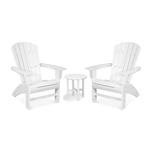 Trex Outdoor Furniture Yacht Club 3-Piece Plastic Frame Classic White Adirondack Chair Set