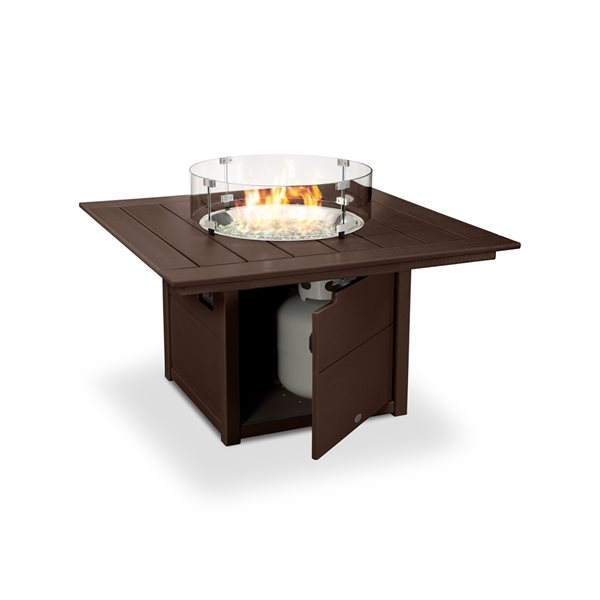 POLYWOOD 42-in Mahogany Aluminum Square 60,000 BTU Portable Fire Pit Table with Cover