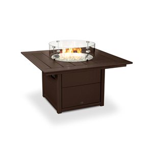 POLYWOOD 42-in Mahogany Aluminum Square 60,000 BTU Portable Fire Pit Table with Cover