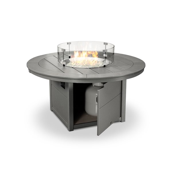 POLYWOOD 48-in Slate-Grey Aluminum Round 60,000 BTU Portable Fire Pit Table with Cover