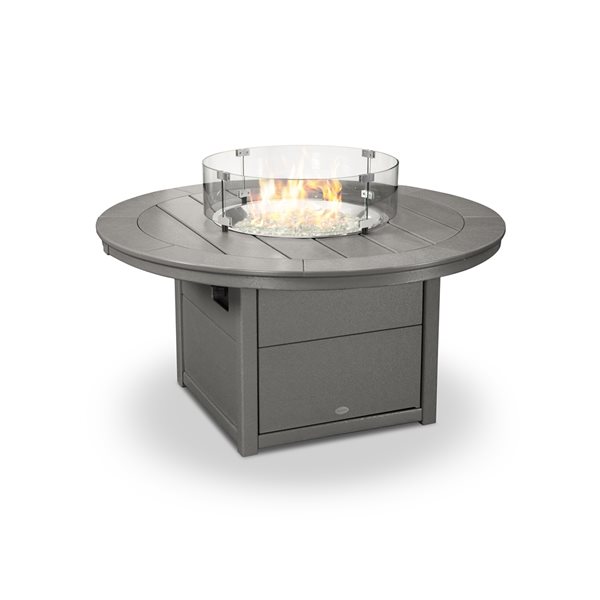 POLYWOOD 48-in Slate-Grey Aluminum Round 60,000 BTU Portable Fire Pit Table with Cover