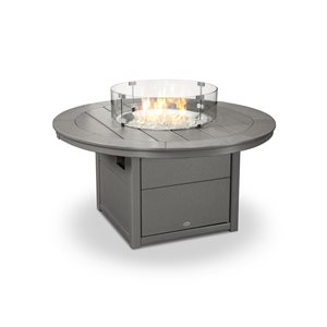 POLYWOOD 48-in Slate-Grey Aluminum Round 60,000 BTU Portable Fire Pit Table with Cover