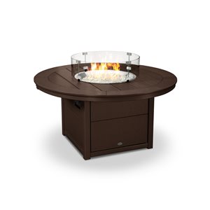 POLYWOOD 48-in Mahogany Aluminum Round 60,000 BTU Portable Fire Pit Table with Cover