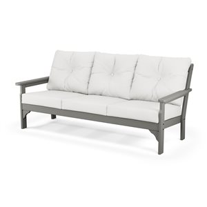 POLYWOOD Vineyard Outdoor Deep Seating Sofa with Natural Linen Acrylic Cushions and Slate Grey HDPE Frame