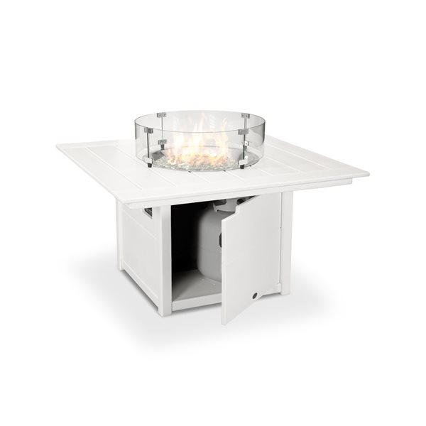 POLYWOOD 42-in White Aluminum Square 60,000 BTU Portable Fire Pit Table with Cover