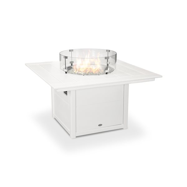 POLYWOOD 42-in White Aluminum Square 60,000 BTU Portable Fire Pit Table with Cover