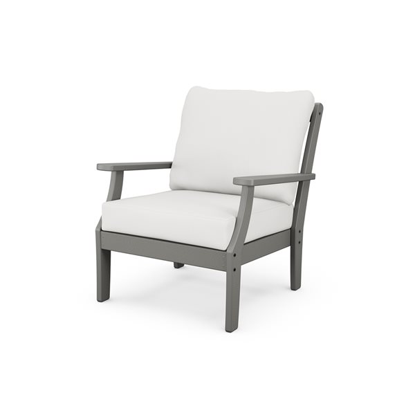 Trex Outdoor Yacht Club Stepping-Stone Plastic Deep-Seating Chair with Natural-Linen Cushions