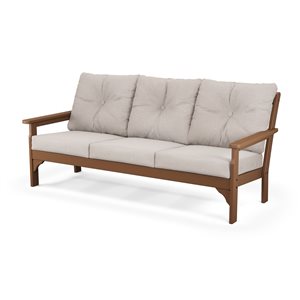 POLYWOOD Vineyard Outdoor Deep Seating Sofa with Dune Burlap Acrylic Cushions and Teak HDPE Frame