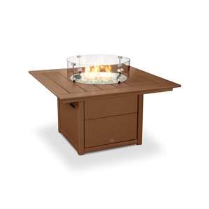 POLYWOOD 42-in Teak Aluminum Square 60,000 BTU Portable Fire Pit Table with Cover