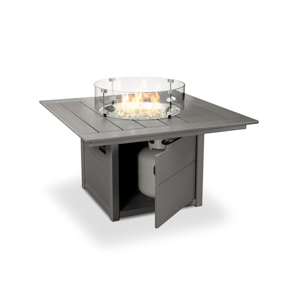 POLYWOOD 42-in Slate-Grey Aluminum Square 60,000 BTU Portable Fire Pit Table with Cover