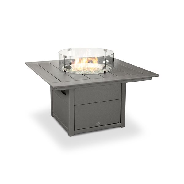 POLYWOOD 42-in Slate-Grey Aluminum Square 60,000 BTU Portable Fire Pit Table with Cover