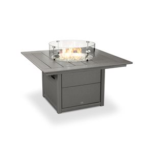 POLYWOOD 42-in Slate-Grey Aluminum Square 60,000 BTU Portable Fire Pit Table with Cover