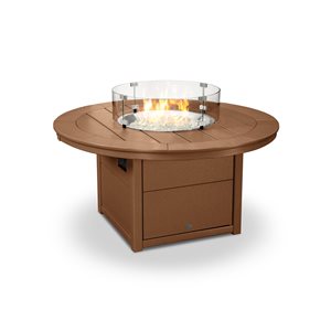 POLYWOOD 48-in Teak Aluminum Round 60,000 BTU Portable Fire Pit Table with Cover