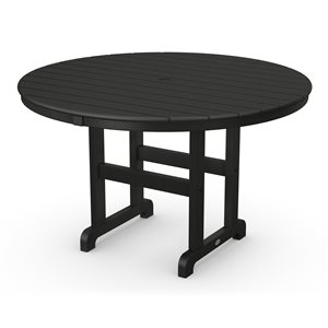 POLYWOOD Black Round Outdoor Dining Table 48-in W x 48-in L with Umbrella Hole