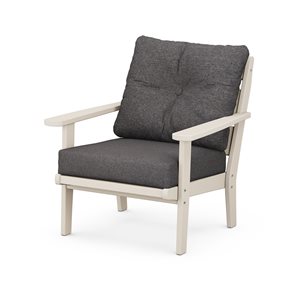 allen + roth Oakport Sand Plastic Deep-Seating Chair with Ash-Charcoal Cushions