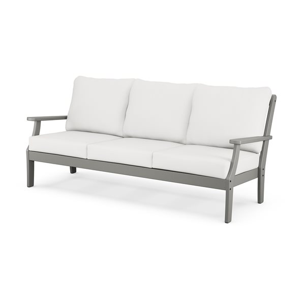 Trex Outdoor Furniture Yacht Club Outdoor Sofa with Natural Linen Acrylic Cushions and Stepping Stone HDPE Frame