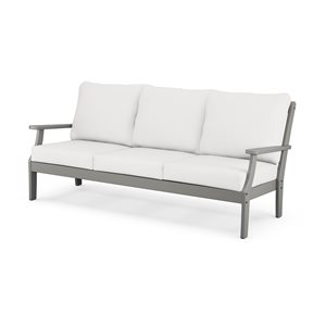 Trex Outdoor Furniture Yacht Club Outdoor Sofa with Natural Linen Acrylic Cushions and Stepping Stone HDPE Frame