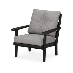 allen + roth Oakport Black Plastic Deep-Seating Chair with Grey-Mist Cushions