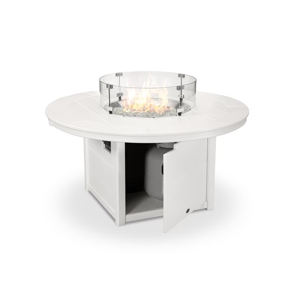 POLYWOOD 48-in White Aluminum Round 60,000 BTU Portable Fire Pit Table with Cover