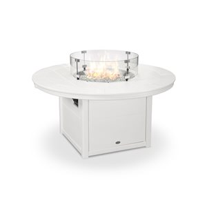 POLYWOOD 48-in White Aluminum Round 60,000 BTU Portable Fire Pit Table with Cover