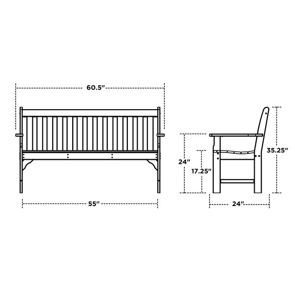 Polywood Vineyard 60-in x 35-in Black Lumber Bench