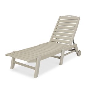 POLYWOOD Nautical Sand Stackable Chaise Lounge with Wheels