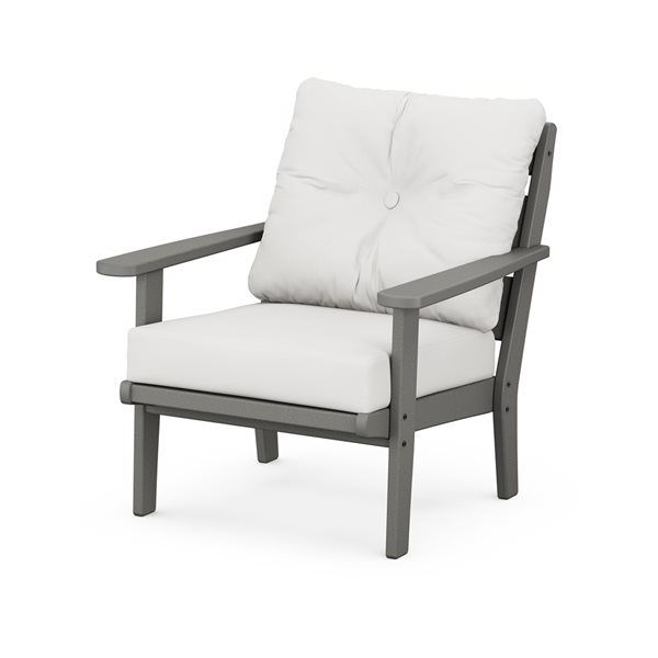 allen + roth Oakport Slate-Grey Plastic Deep-Seating Chair with Natural-Linen Cushions