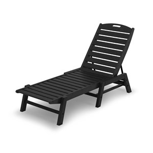 POLYWOOD Nautical Black Plastic Stackable Chaise Lounge