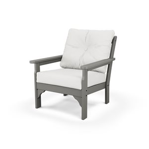 POLYWOOD Vineyard Slate-Grey Plastic Deep-Seating Chair with Natural-Linen Cushions