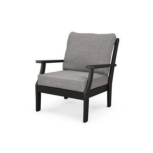 POLYWOOD Yacht Club Charcoal Black Plastic Deep-Seating Chair with Grey-Mist Cushions