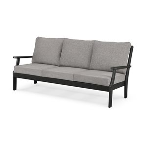 Trex Outdoor Furniture Yacht Club Outdoor Sofa with Grey Mist Acrylic Cushions and Charcoal Black HDPE Frame