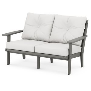 Allen + Roth by POLYWOOD Oakport Outdoor Loveseat with Natural Linen Acrylic Cushions and Slate Grey HDPE Frame