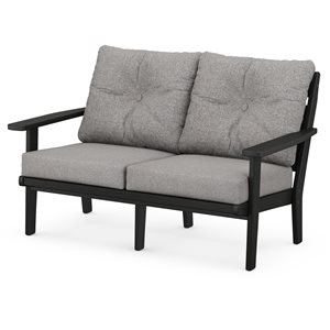 Allen + Roth by POLYWOOD Oakport Outdoor Deep Seating Loveseat with Grey Mist Acrylic Cushions and Black HDPE Frame