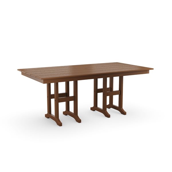 POLYWOOD Teak Rectangle Outdoor Dining Table 72.0-in W x 37.72-in L with Umbrella Hole