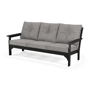 POLYWOOD Vineyard Outdoor Deep Seating Sofa with Grey Mist Acrylic Cushions and Black HDPE Frame