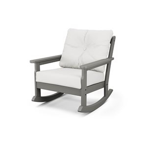 POLYWOOD Vineyard Slate-Grey Plastic Deep-Seating Rocking Chair with Natural-Linen Cushions