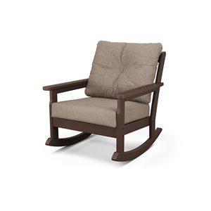 POLYWOOD Vineyard Mahogany Plastic Deep-Seating Rocking Chair with Spiced-Burlap Cushions