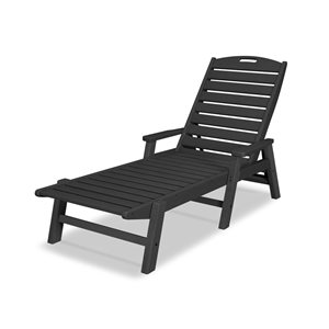 POLYWOOD Nautical Black Plastic Stackable Chaise Lounge with Arms