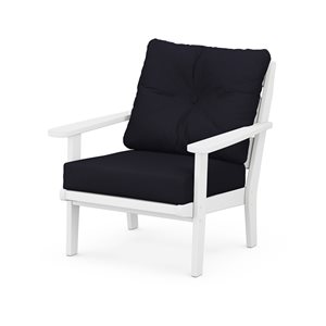 allen + roth Oakport White Plastic Deep-Seating Chair with Navy-Linen Cushions