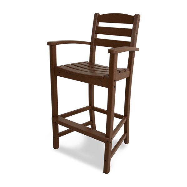 POLYWOOD La Casa Café Teak Plastic Bar Arm Chair with Footrest