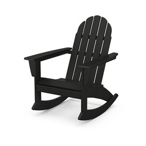 POLYWOOD Vineyard Black Plastic Adirondack Rocking Chair with Slat Seat