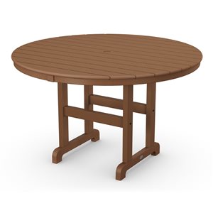 POLYWOOD Teak Round Outdoor Dining Table 48-in W x 48-in L with Umbrella Hole