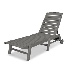 POLYWOOD Nautical Slate-Grey Stackable Chaise Lounge with Wheels