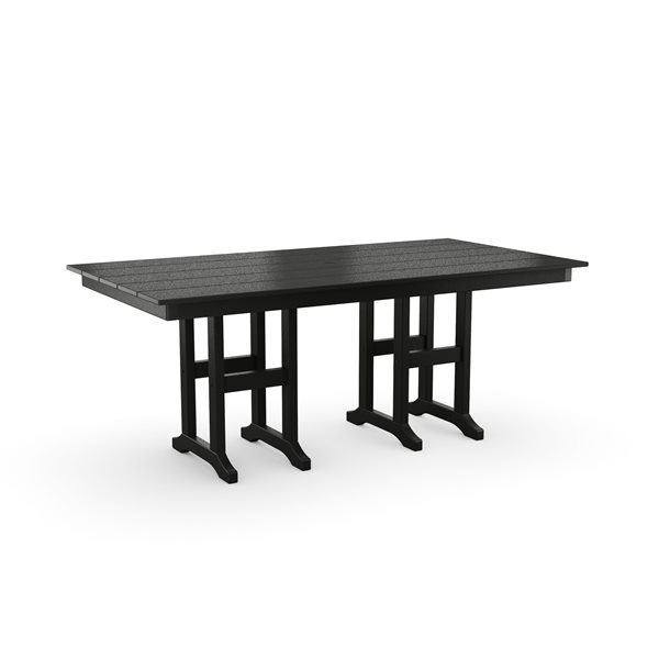 POLYWOOD Black Rectangle Outdoor Dining Table 72.0-in W x 37.72-in L with Umbrella Hole